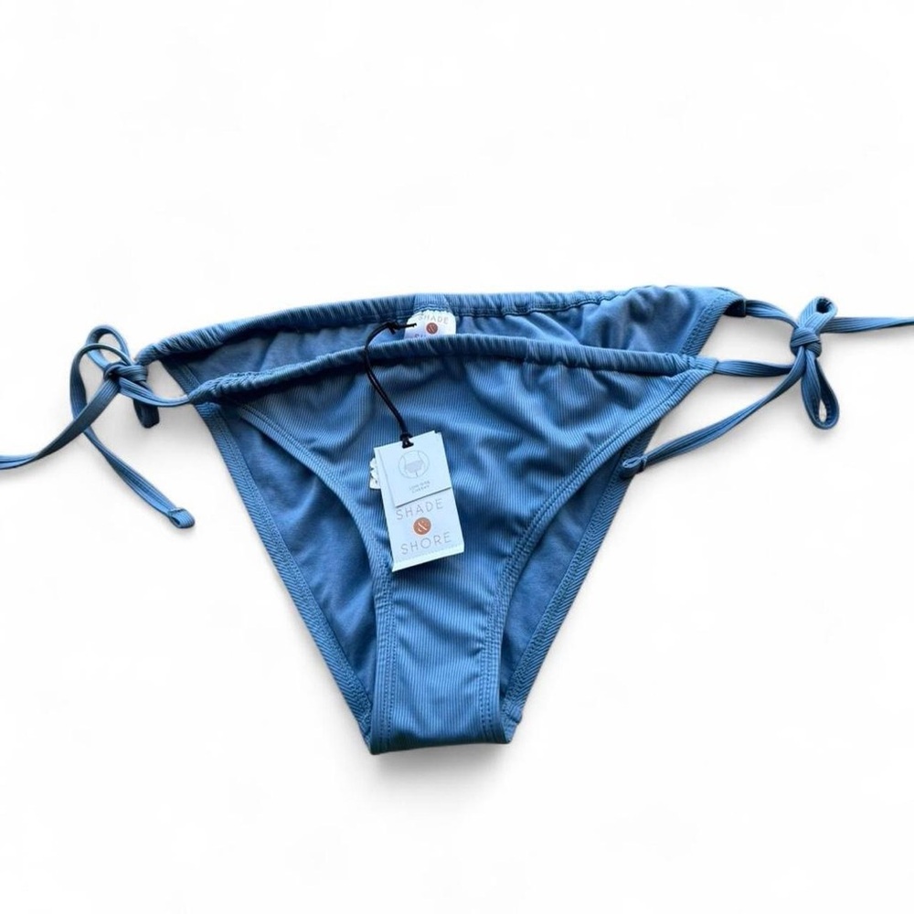 Shade & Shore Slate Blue Ribbed Tie-Side Bikini Bottom
